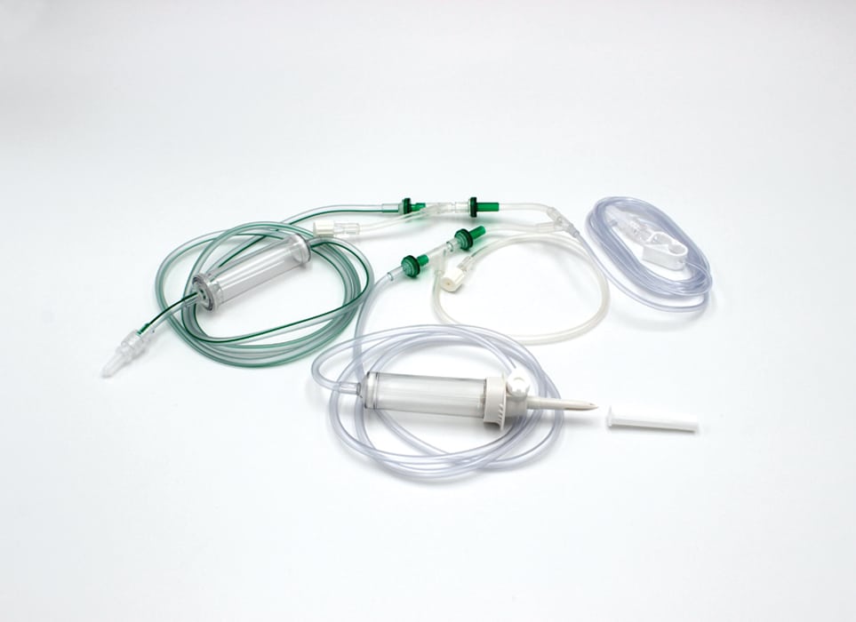 Doppelkopf-Schlauchsystem mit Inline Tropfkammer, Verbrauchsmaterial für CT und MRT