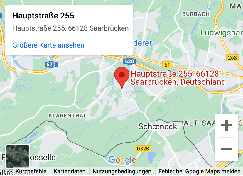 Google Maps Karte zum Medtron Standort in der Hauptstrasse 255 in Saarbrücken Gersweiler